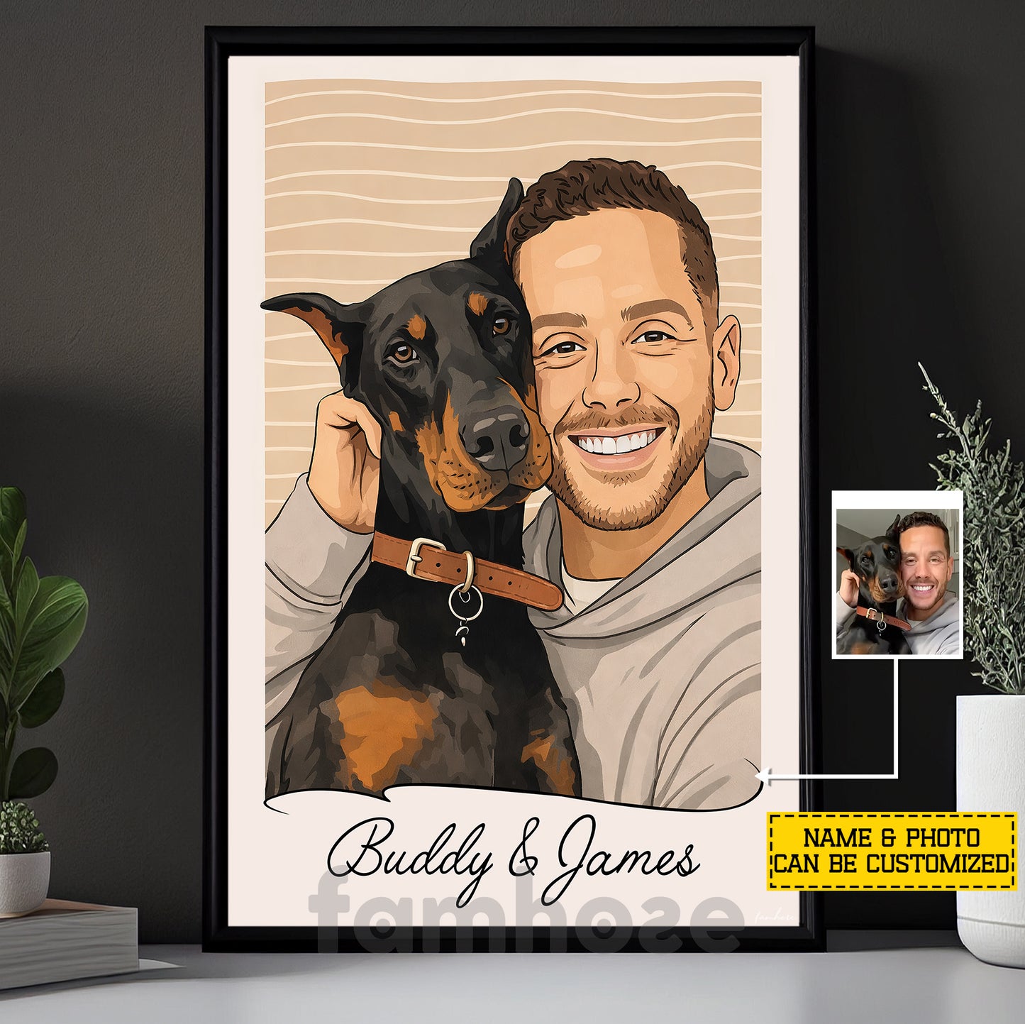 Personalized Dog Dad Canvas Painting, Pet And Owner Portrait Wall Art Decor, Poster Gift For Dog Lovers