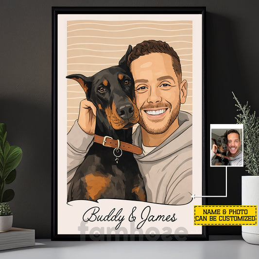 Personalized Dog Dad Canvas Painting, Pet And Owner Portrait Wall Art Decor, Poster Gift For Dog Lovers