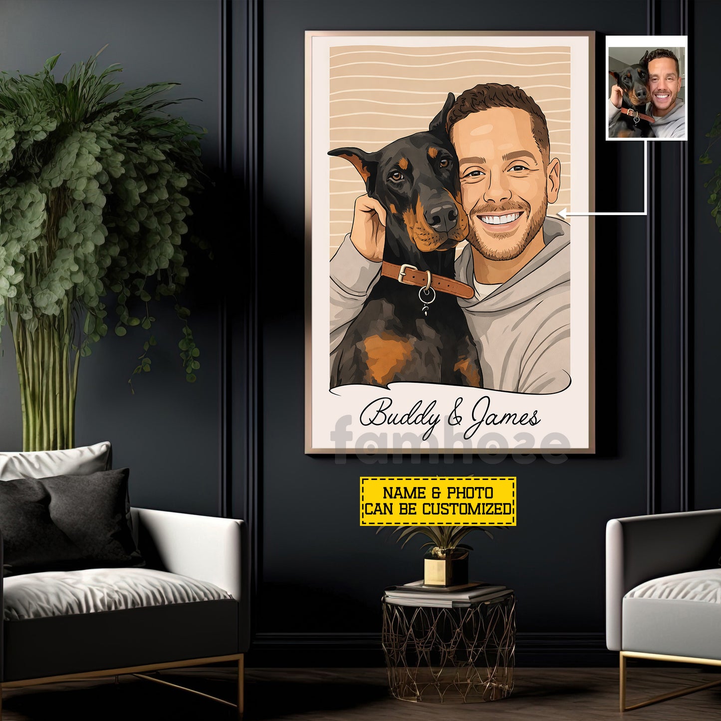 Personalized Dog Dad Canvas Painting, Pet And Owner Portrait Wall Art Decor, Poster Gift For Dog Lovers