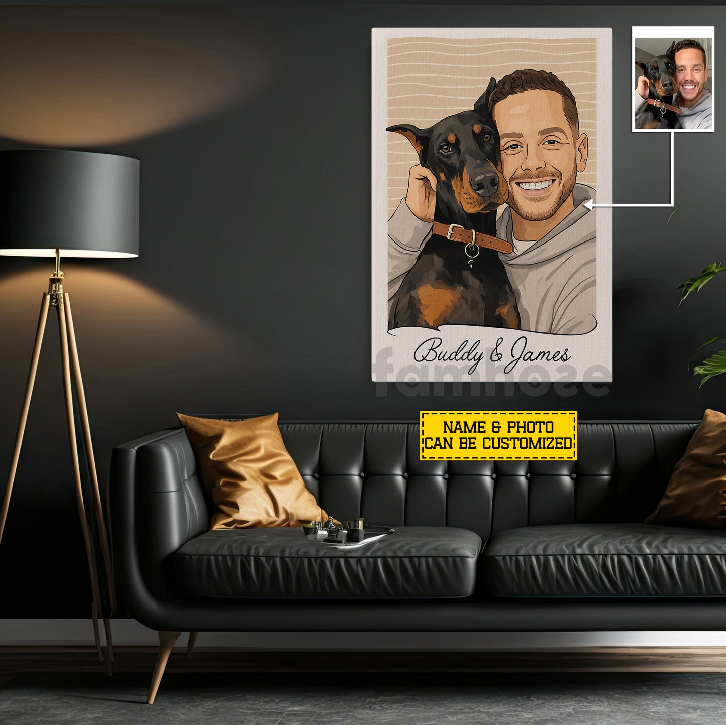 Personalized Dog Dad Canvas Painting, Pet And Owner Portrait Wall Art Decor, Poster Gift For Dog Lovers