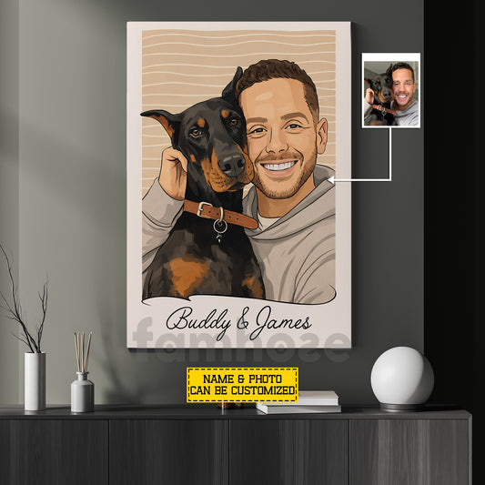 Personalized Dog Dad Canvas Painting, Pet And Owner Portrait Wall Art Decor, Poster Gift For Dog Lovers
