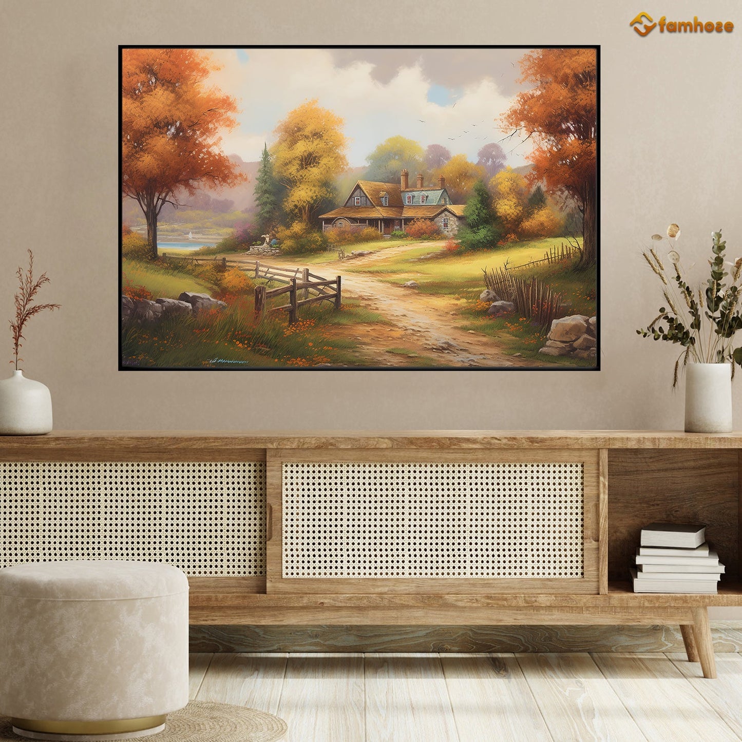 Beautiful Painting Of Autumn Countryside Scene, Thanksgiving Canvas Painting, Wall Art Decor - Thanksgiving Poster Gift For Your Home