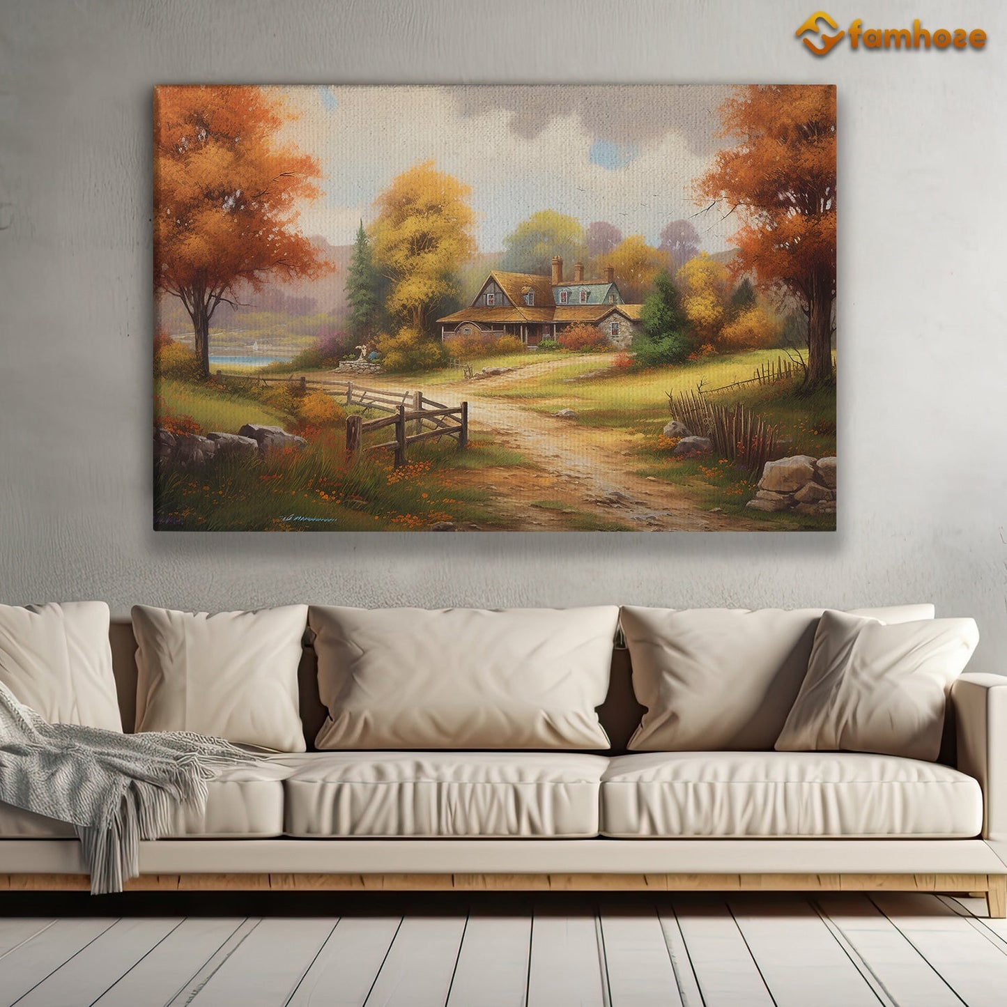 Beautiful Painting Of Autumn Countryside Scene, Thanksgiving Canvas Painting, Wall Art Decor - Thanksgiving Poster Gift For Your Home