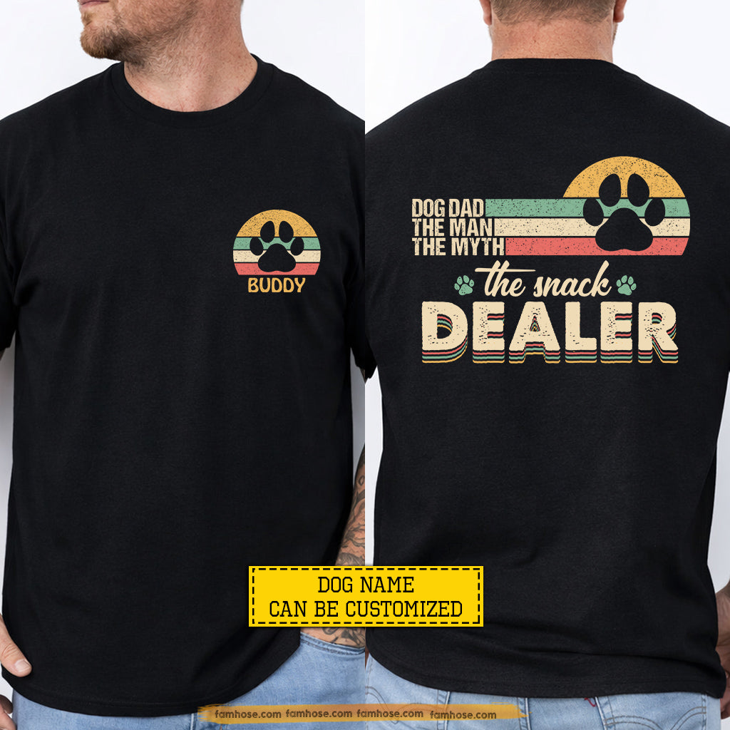 Vintage Personalized Dog Dad Two-sided T-shirt, Dog Dad The Snack Dealer Tees Father's Day Gift For Dog Lovers
