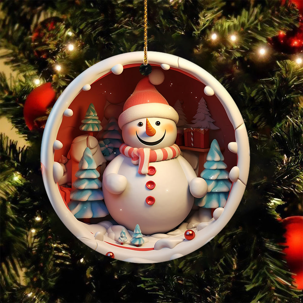 Snowman With Noel Hat Ceramic Ornament Christmas, Snowman Ornament Gift For Decorating Christmas Tree