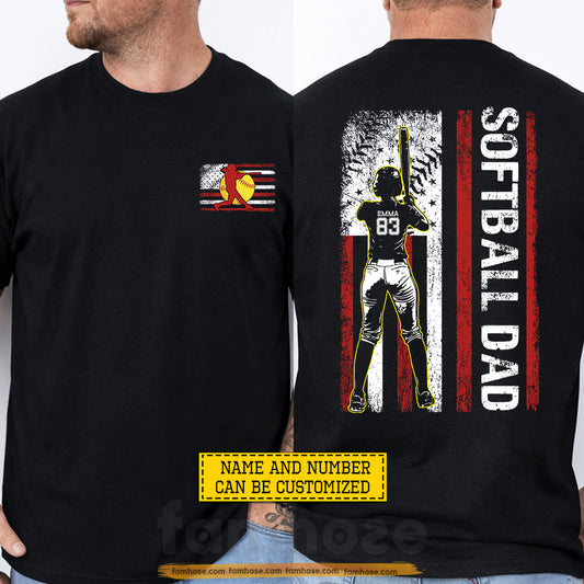 Personalized Softball Dad Two-sided T-shirt, Patriot Softball Dad Sport Tees Father's Day Gift For Softball Lovers