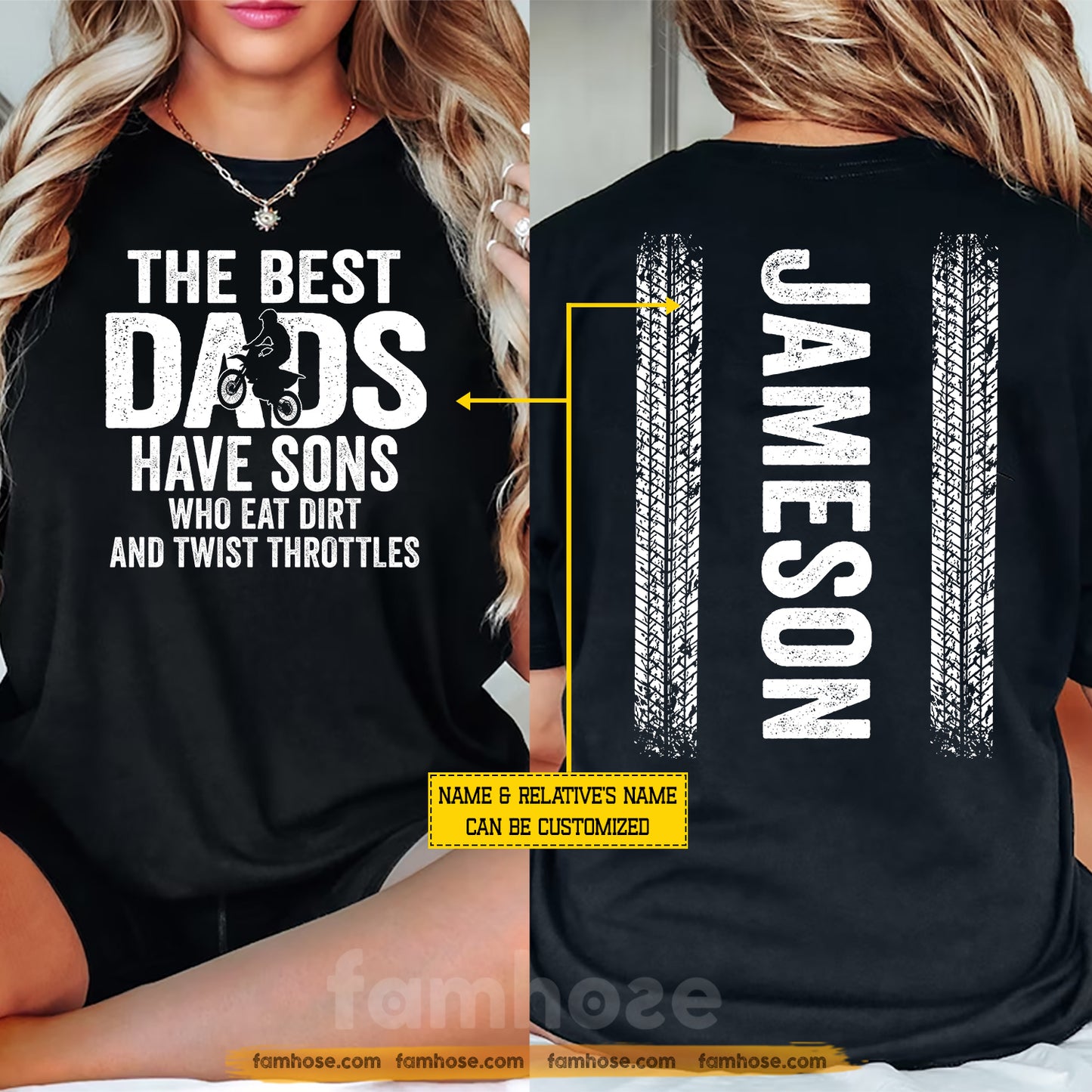 Funny Personalized Dirt Bike Dad Son Two-sided T-shirt, The Best Dads Have Sons Who Eat Dirt And Twist Throttles Sport Tees Father's Day Gift For Motocross Lover