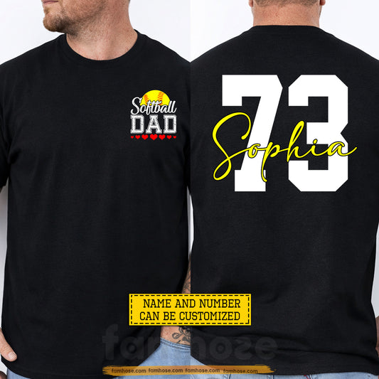 Personalized Softball Dada Two-sided T-shirt, Softball Dad Sport Tees Father's Day Gift For Softball Lovers