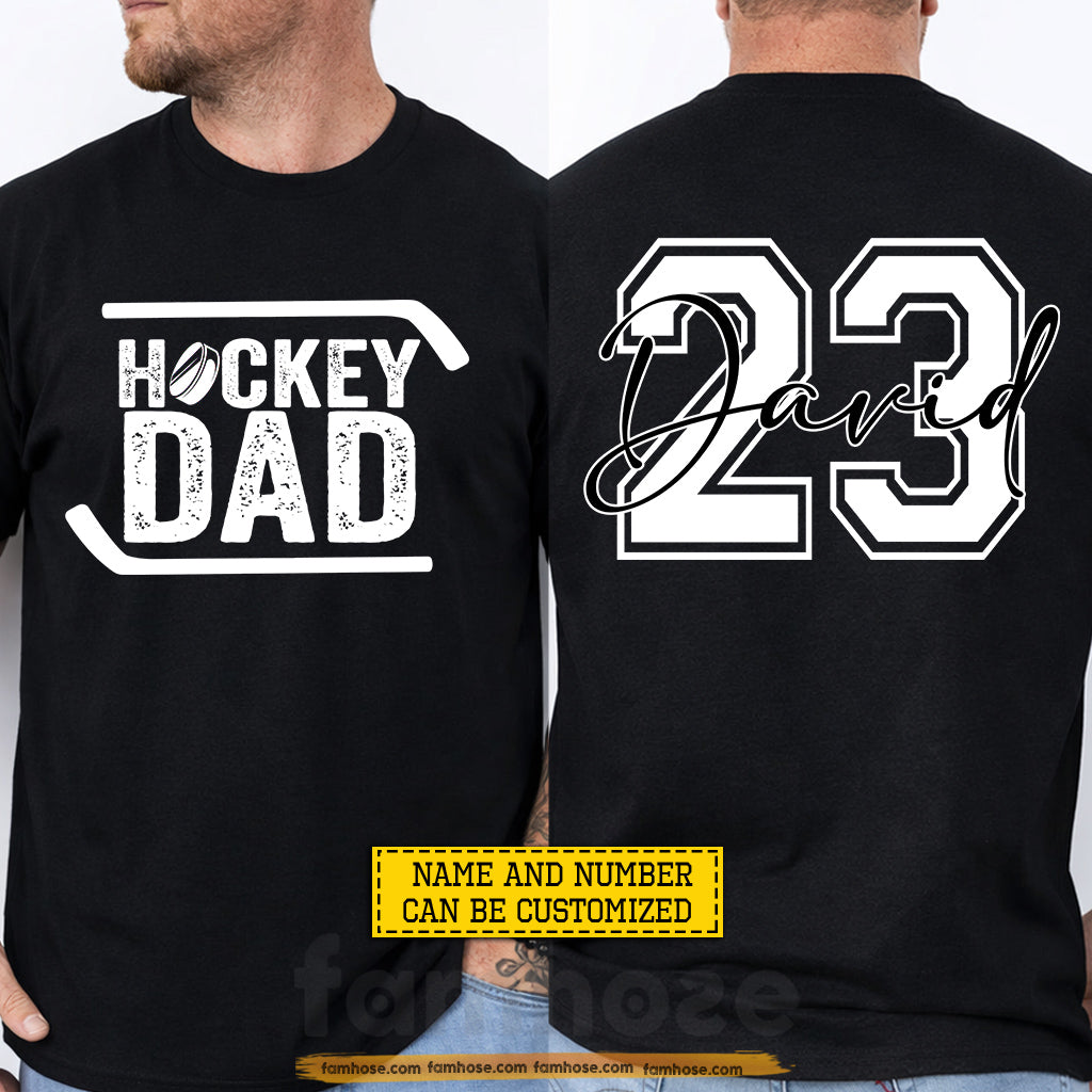 Personalized Hockey Dada Two-sided T-shirt, Hockey Dad Sport Tees Father's Day Gift For Hockey Lovers