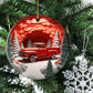 A Classic Pickup In A Winter Ceramic Ornament Christmas, Ornament Gift For Decorating Christmas Tree