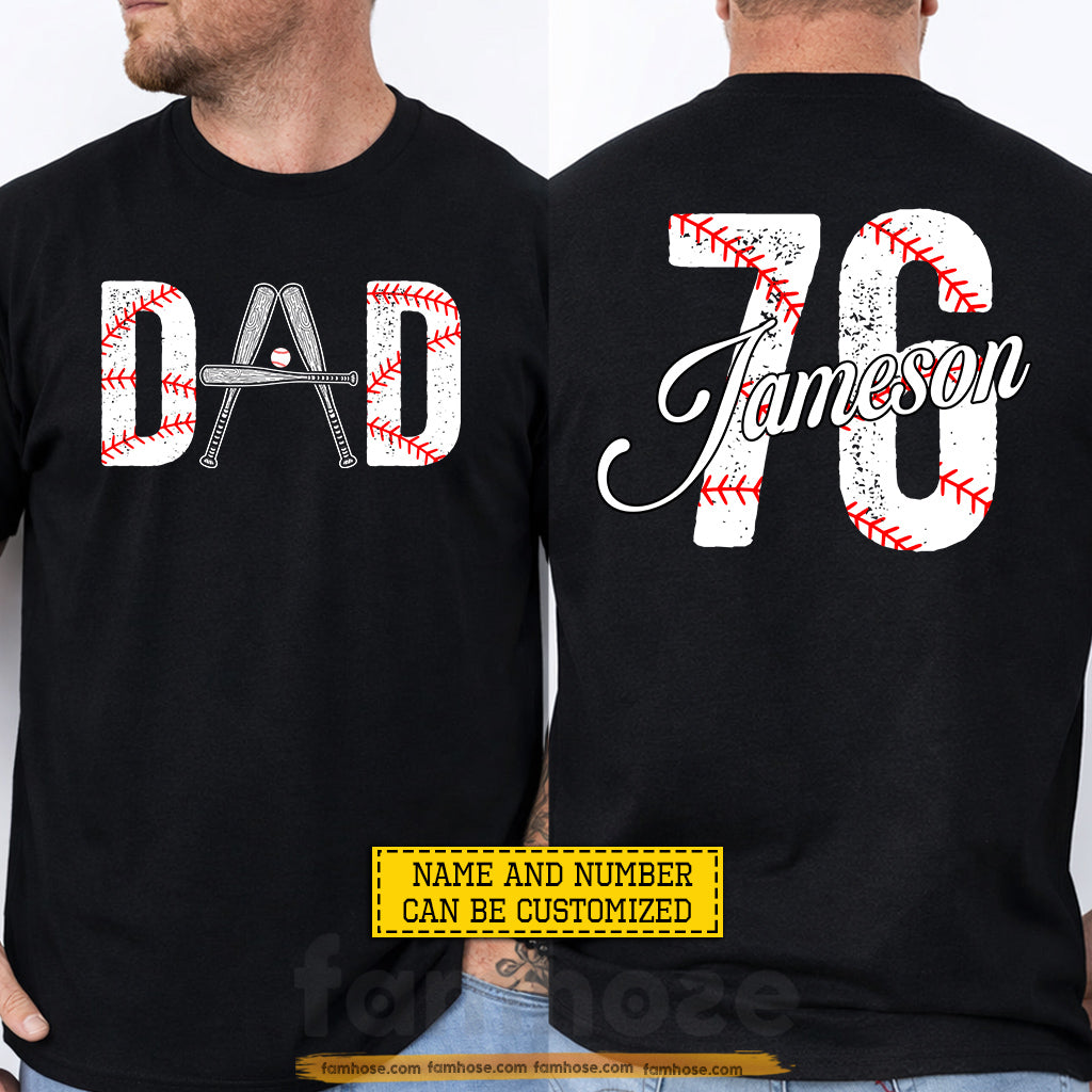 Personalized Baseball Dada Two-sided T-shirt, Baseball Dad Sport Tees Father's Day Gift For Baseball Lovers