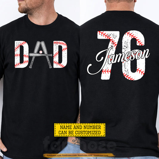 Personalized Baseball Dada Two-sided T-shirt, Baseball Dad Sport Tees Father's Day Gift For Baseball Lovers