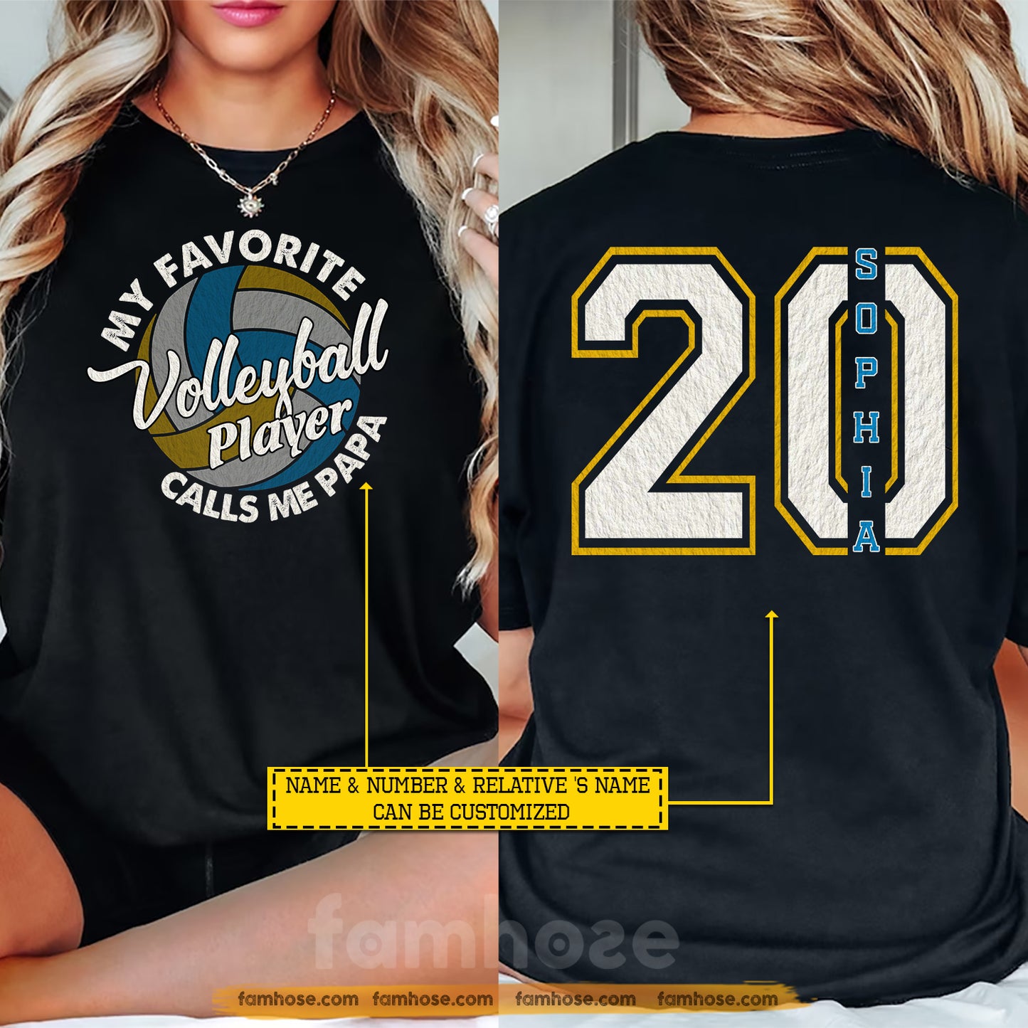 Personalized Volleyball Dad Two-sided T-shirt, My Favorite Volleyball Player Calls Me Papa Sport Tees Father's Day Gift For Volleyball Lovers