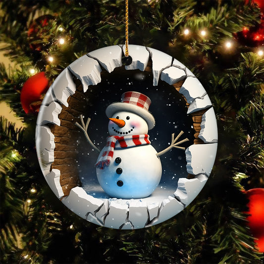 Snowman Ceramic Ornament Christmas, Snowman Ornament Gift For Decorating Christmas Tree