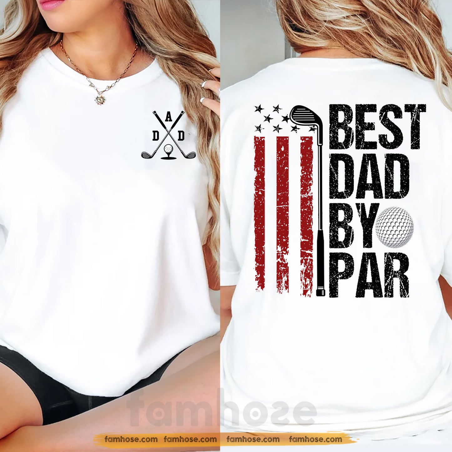 Personalized Golf Dad Two-sided T-shirt, Best Dad By Par Tees Father's Day Gift For Golf Lovers