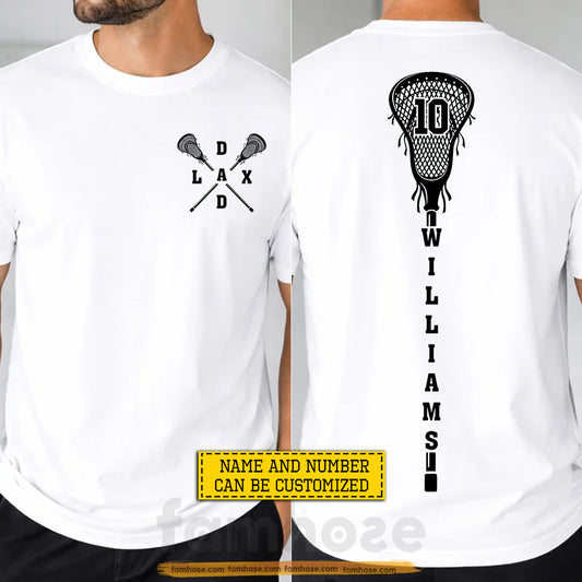 Personalized Lacrosse Dad Two-sided T-shirt, Lax Dad Tees Father's Day Gift For Lacrosse Lovers