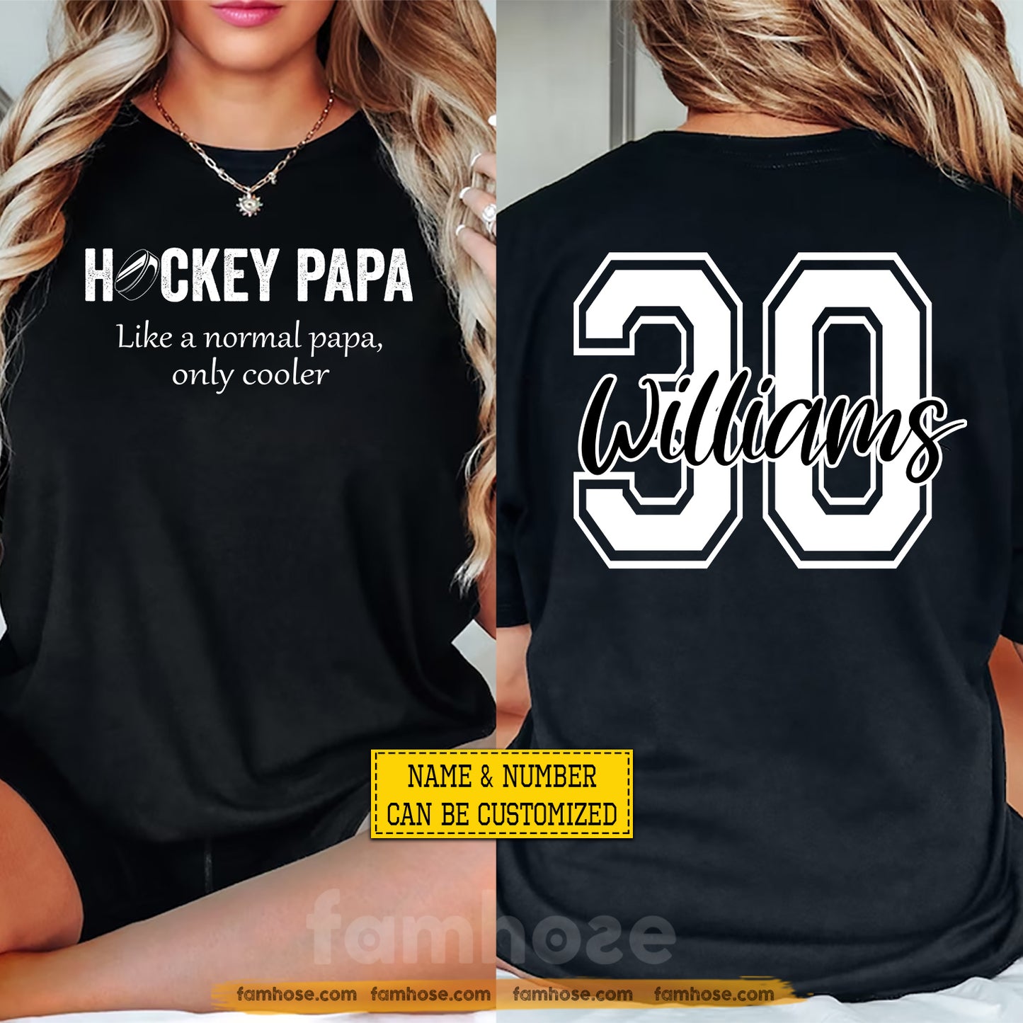 Personalized Hockey Dad Two-sided T-shirt, Hockey Papa Sport Tees Father's Day Gift For Hockey Lovers
