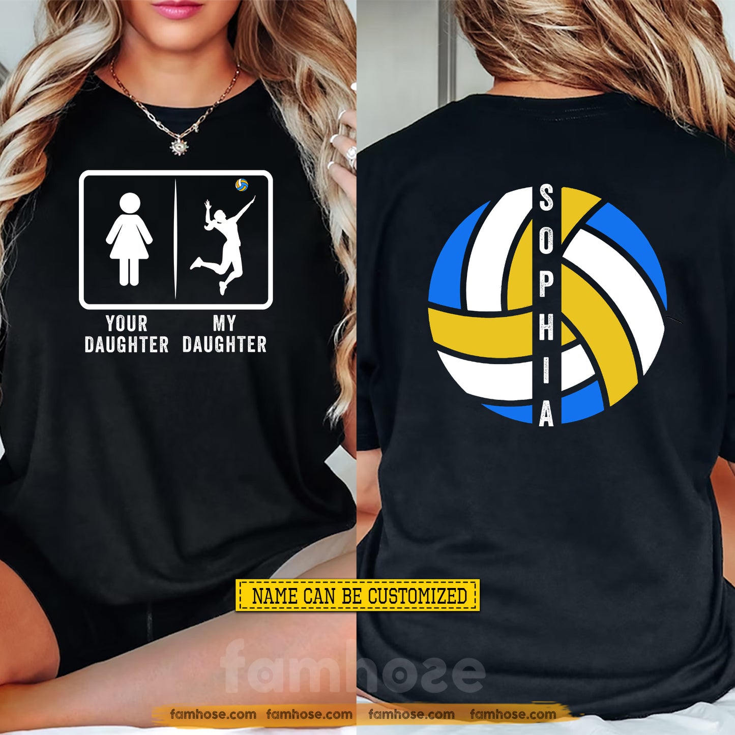 Personalized Volleyball Parent Two-sided T-shirt, Your Daughter Vs My Daughter Sport Tees Gift For Volleyball Lovers