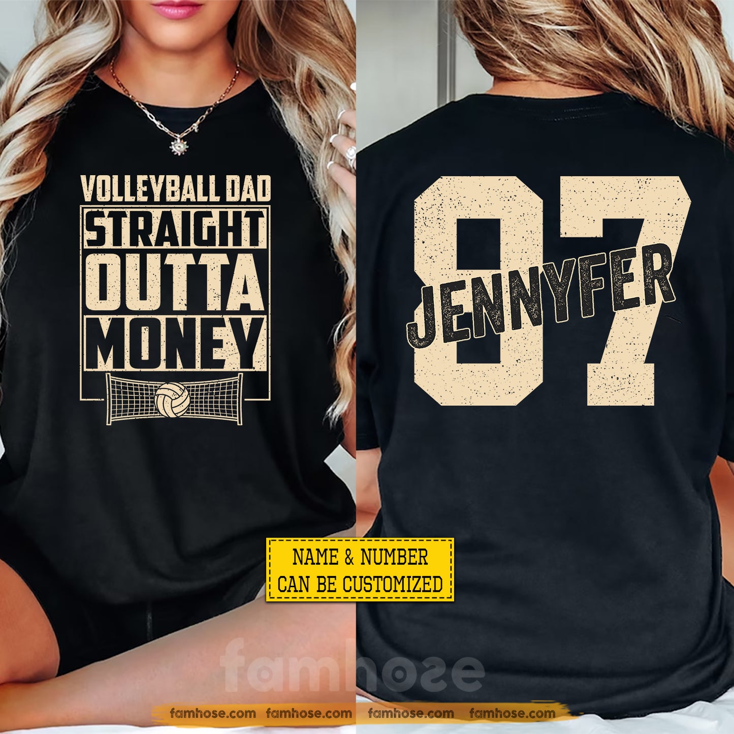 Funny Personalized Volleyball Dad Two-sided T-shirt, Volleyball Dad Straight Outta Money Sport Tees Father's Day Gift For Volleyball Lovers