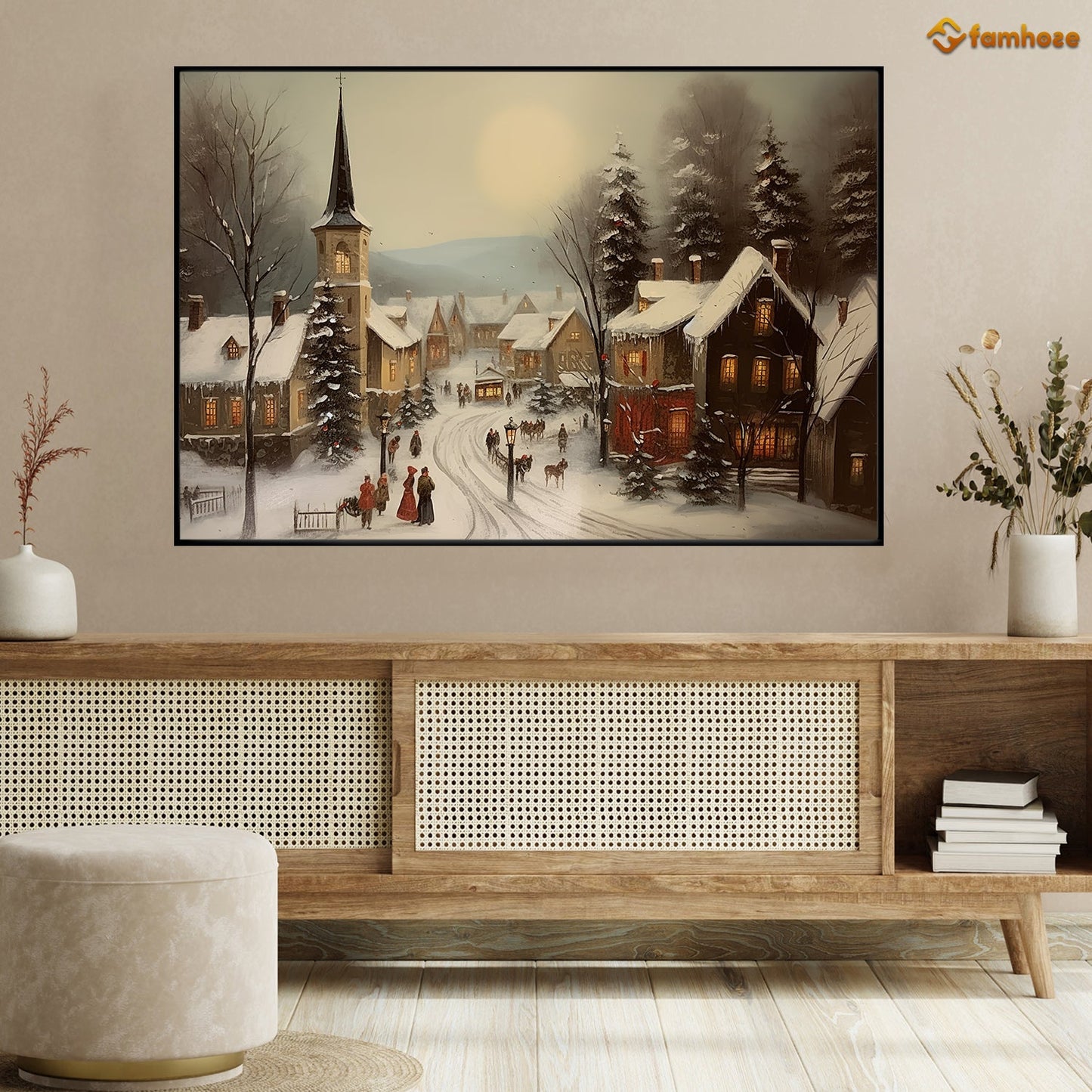 Christmas Scene Christmas Canvas Painting, Xmas Wall Art Decor - Christmas Poster Gift