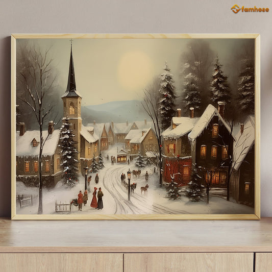 Christmas Scene Christmas Canvas Painting, Xmas Wall Art Decor - Christmas Poster Gift