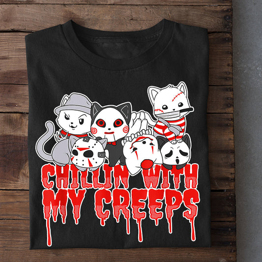 Halloween Cat T-shirt, Chillin With My Creeps, Gift For Cat Lovers, Cat Tees, Cat Owners