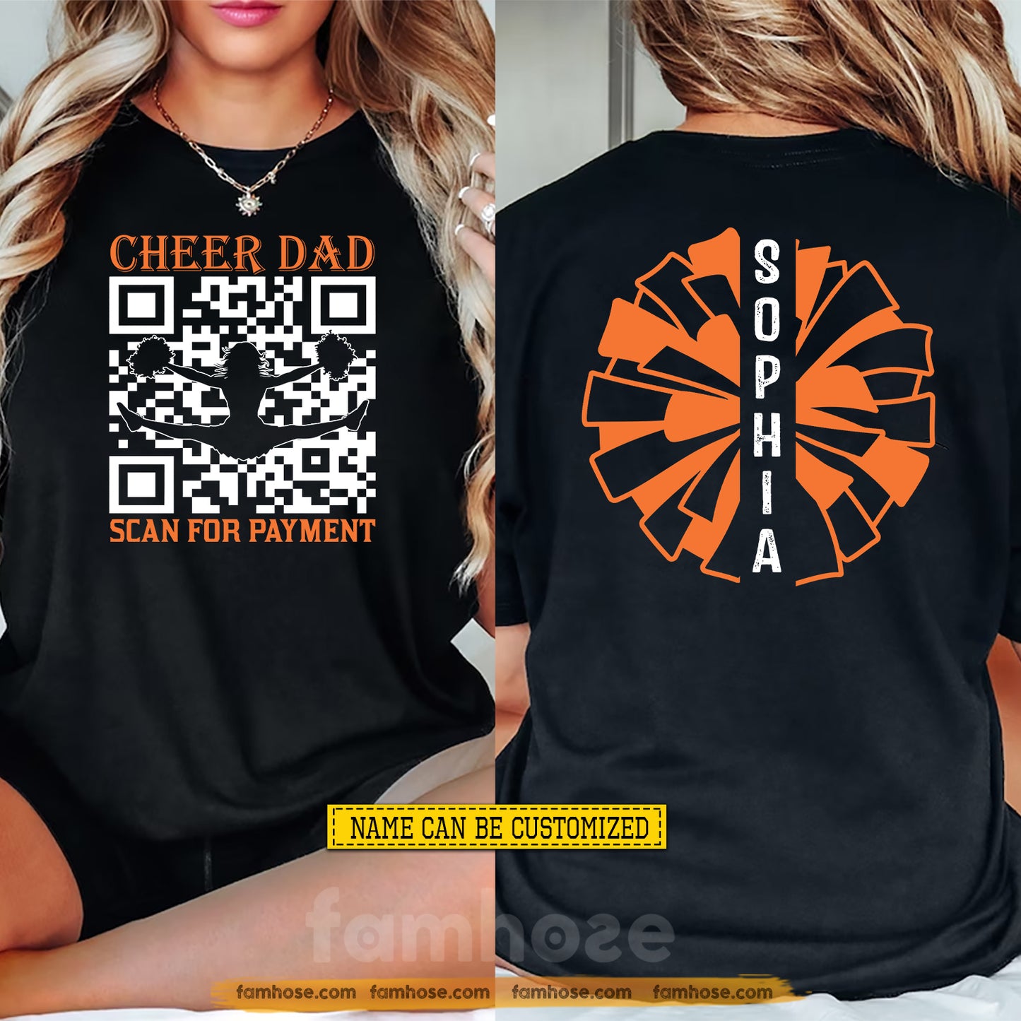 Funny Personalized Cheerleading Dad Two-sided T-shirt, Cheer Dad Scan For Payment Tees Father's Day Gift For Cheerleading Lovers