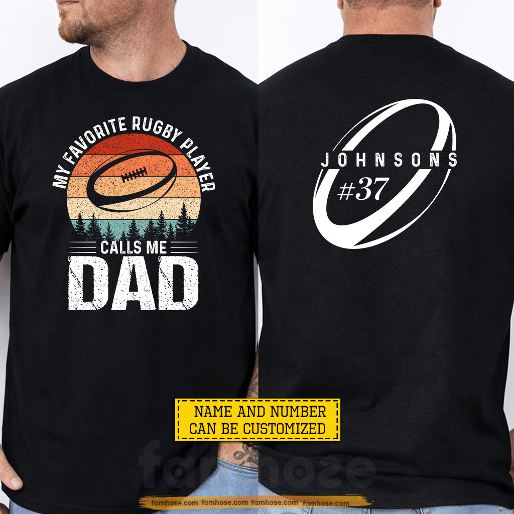 Vintage Personalized Rugby Dad Two-sided T-shirt, My Favorite Rugby Player Tees Father's Day Gift For Rugby Lovers