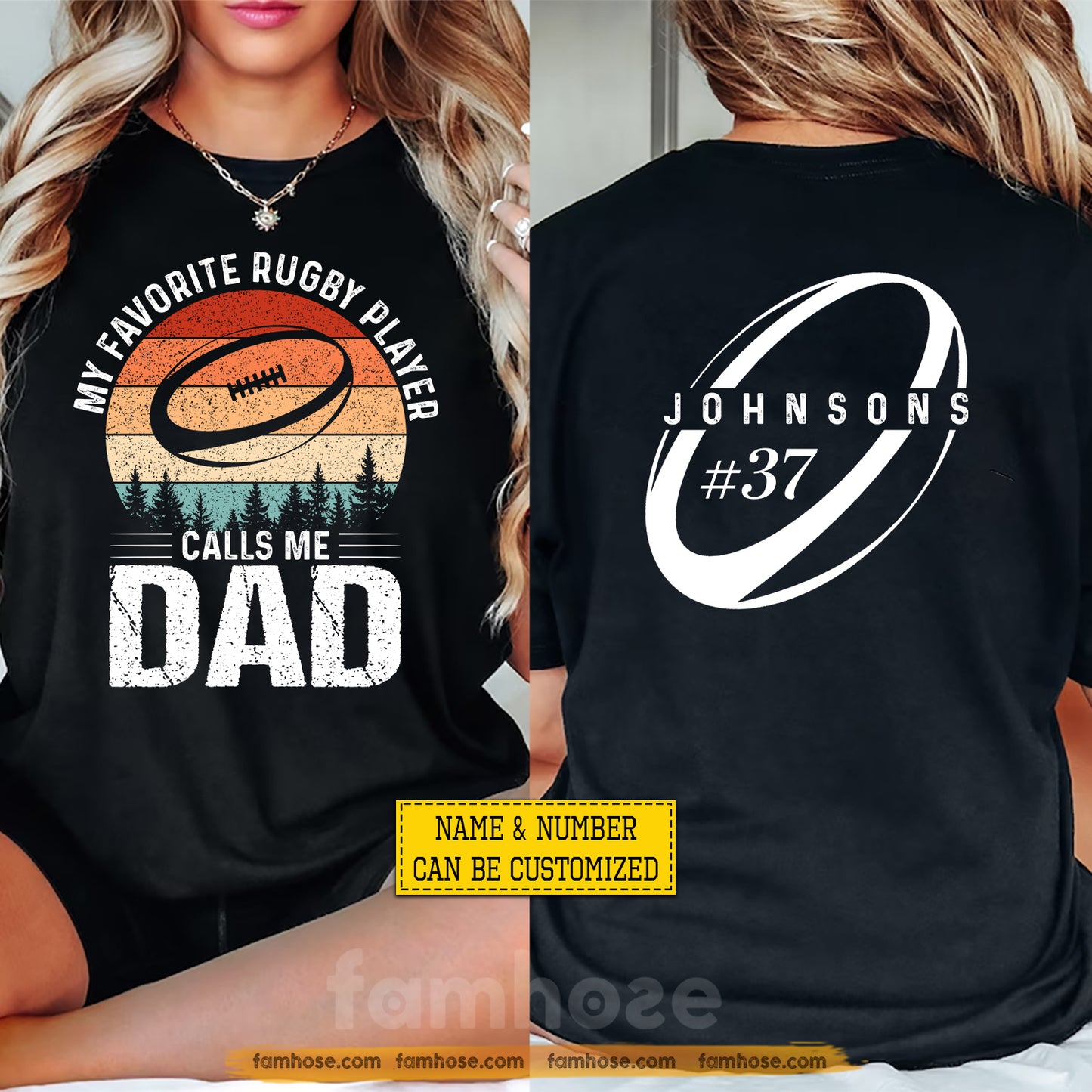 Vintage Personalized Rugby Dad Two-sided T-shirt, My Favorite Rugby Player Tees Father's Day Gift For Rugby Lovers