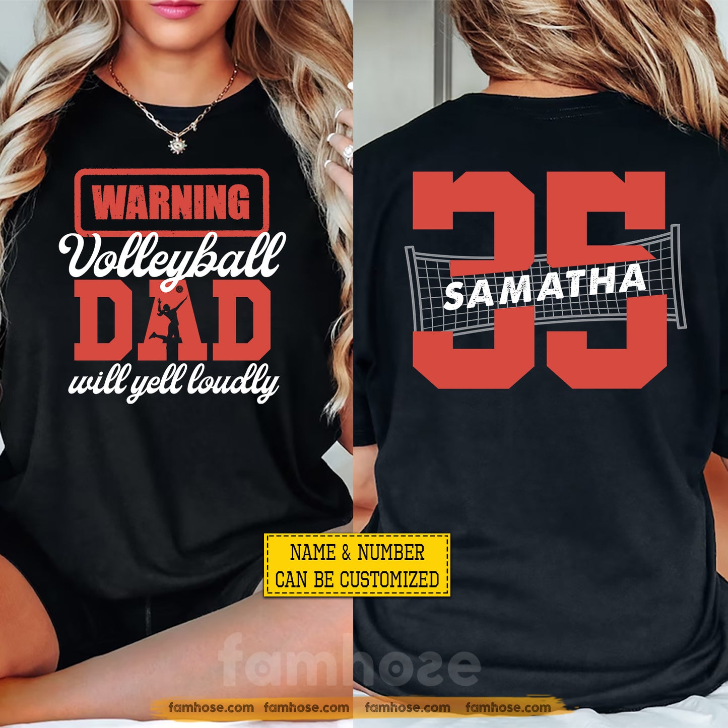 Funny Personalized Volleyball Dad Two-sided T-shirt, Warning Volleyball Dad Will Yell Loudly Sport Tees Father's Day Gift For Volleyball Lovers
