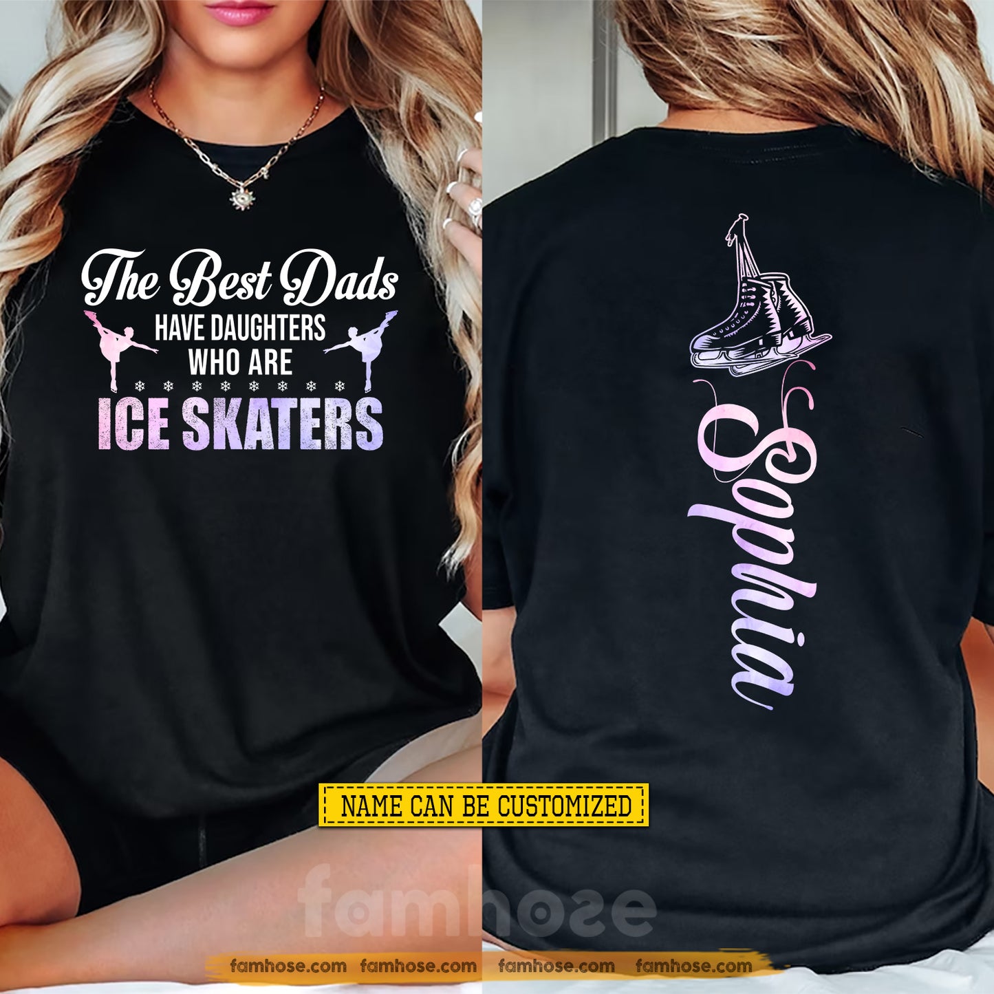 Personalized Ice Skating Dad Two-sided T-shirt, The Best Dads Have Daughters Sport Tees Father's Day Gift For Ice Skating Lovers