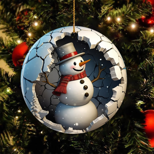 Snowman Ceramic Ornament Christmas, Snowman Ornament Gift For Decorating Christmas Tree