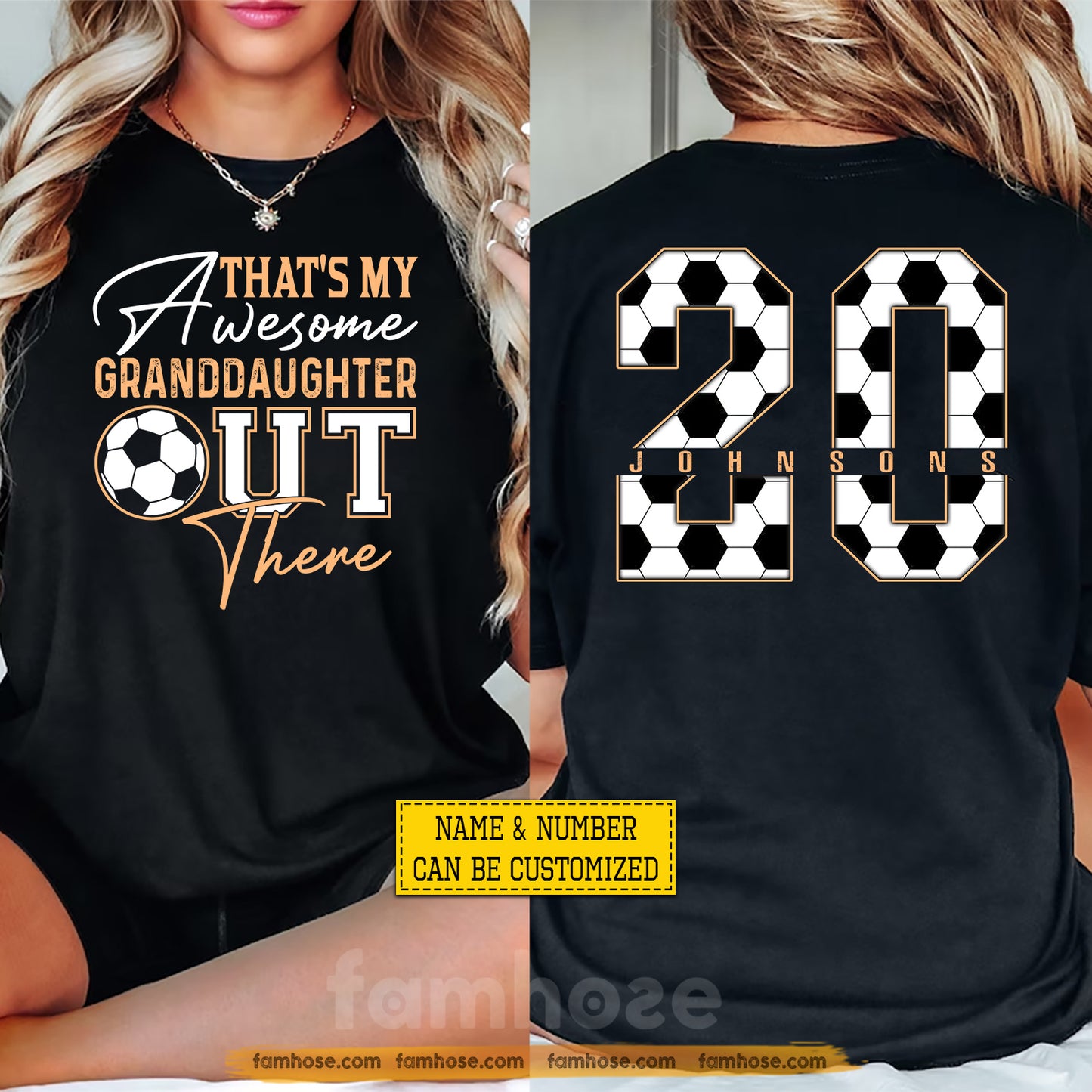 Personalized Soccer Grandparent Two-sided T-shirt, That's My Awesome Granddaughter Out There Sport Tees Gift For Soccer Lovers