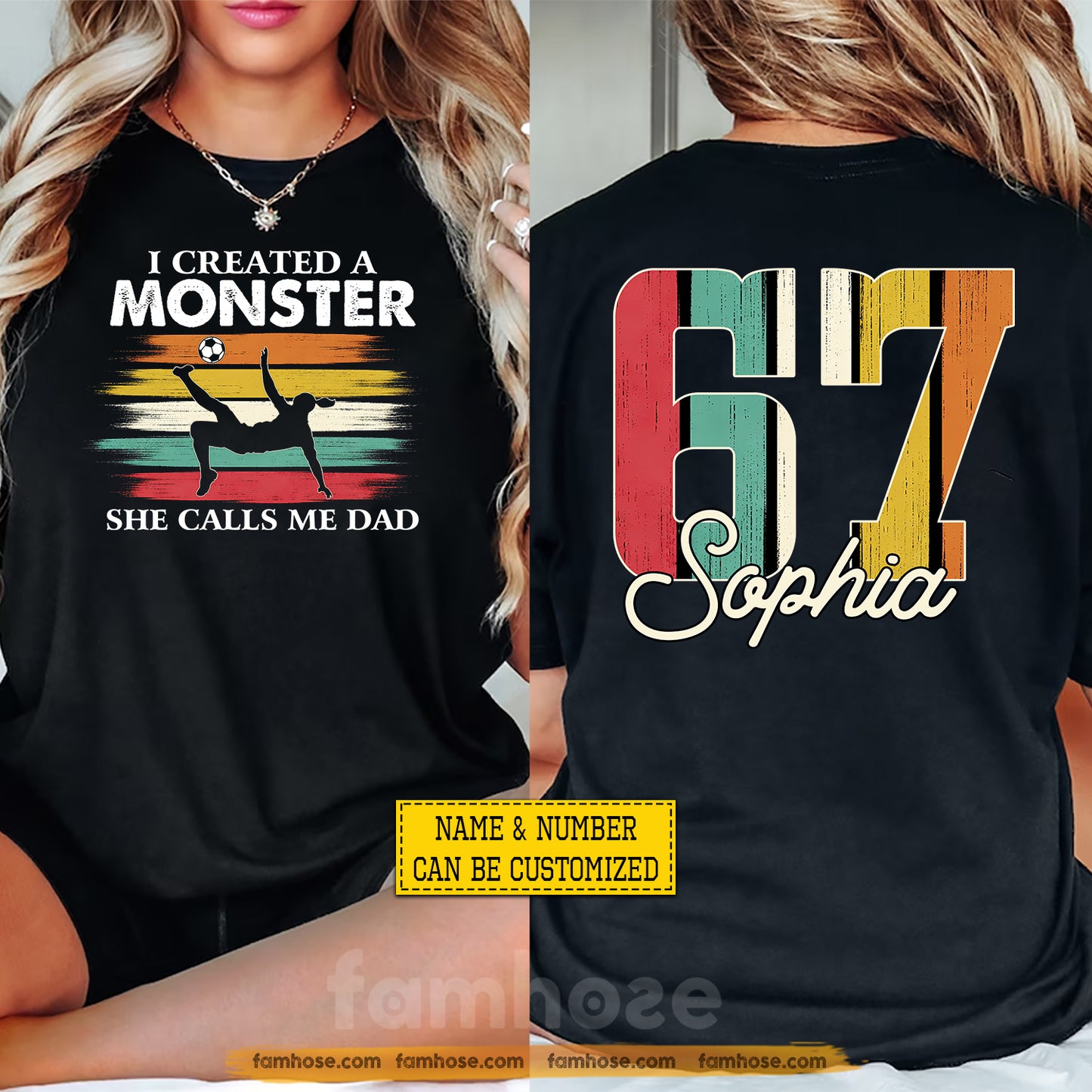 Vintage Personalized Soccer Dad Two-sided T-shirt, I Created A Monster Sport Tees Father's Day Gift For Soccer Lovers