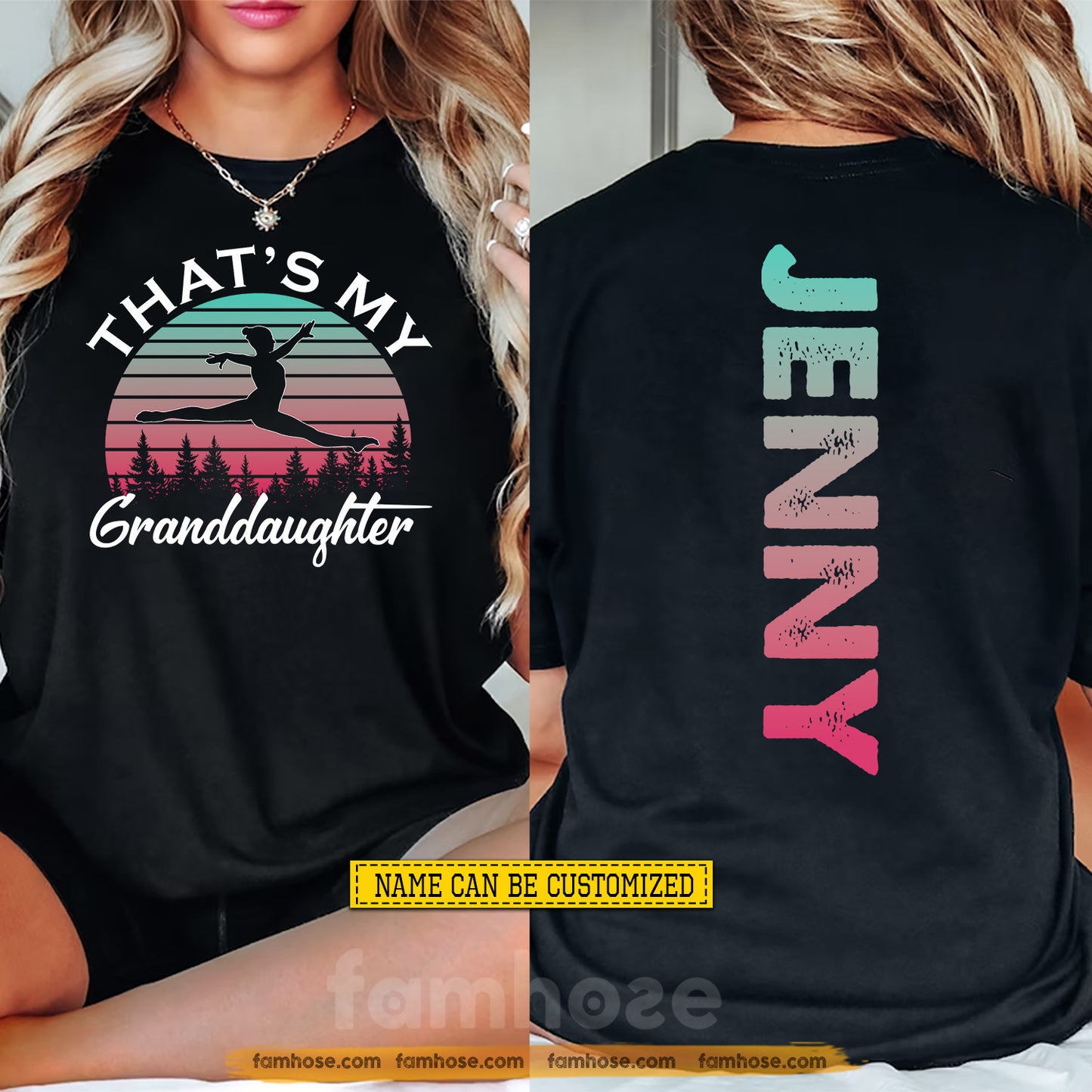 Personalized Gymnastic Grandpparent Two-sided T-shirt, That's My Granddaughter Sport Tees Gift For Gymnastic Lovers