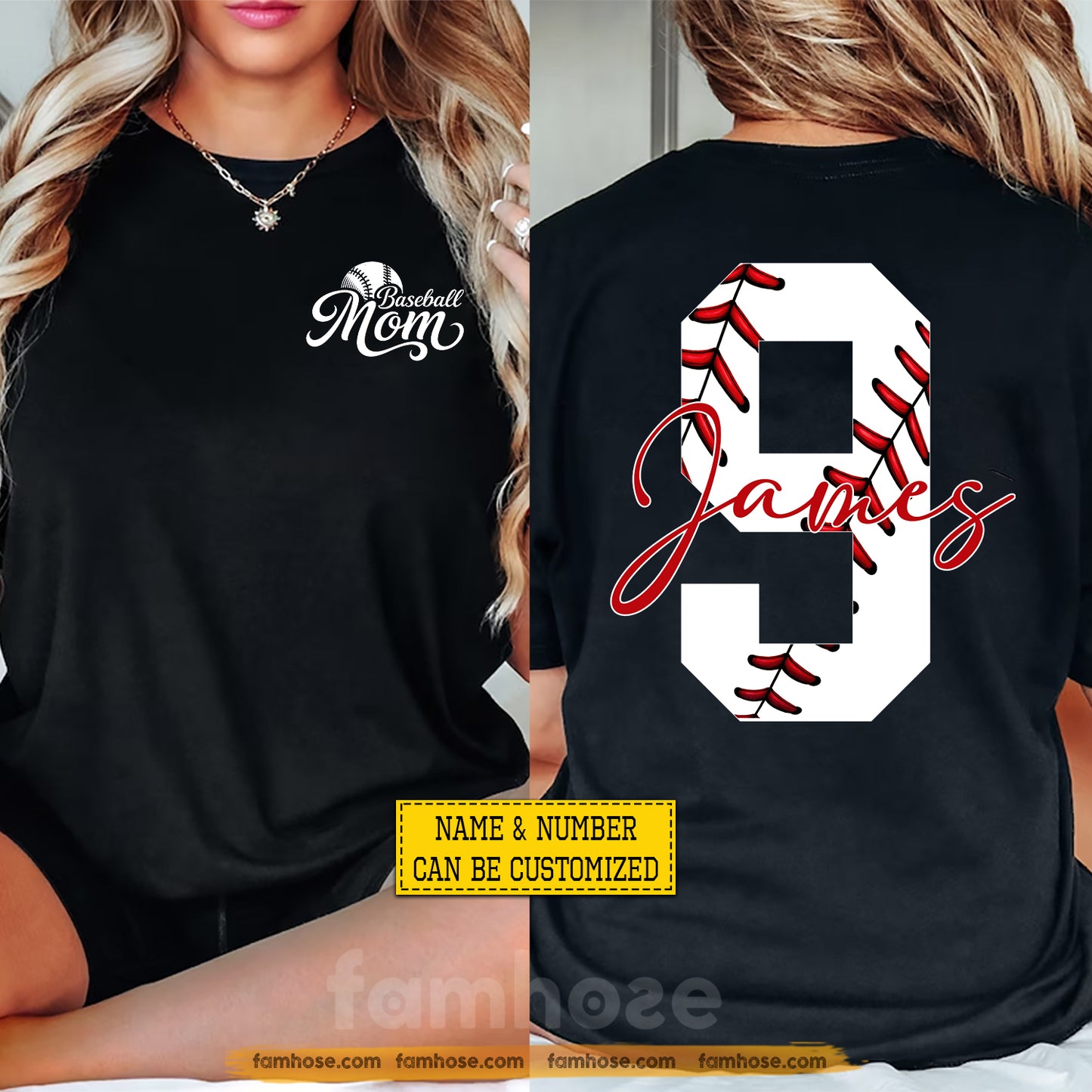Personalized Baseball Mom Two-side T-shirt, Baseball Mom Design Tees Mother's Day Gift For Baseball Lovers