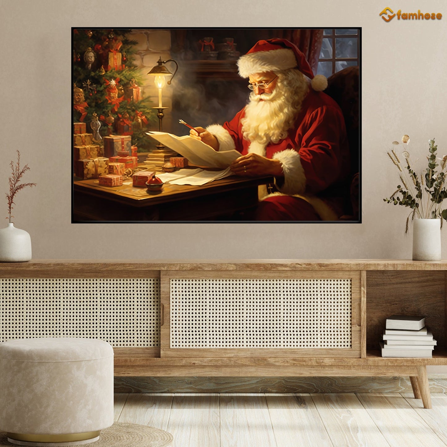 Santa Claus Is Reading Book, Funny Christmas Canvas Painting, Xmas Wall Art Decor - Christmas Poster Gift