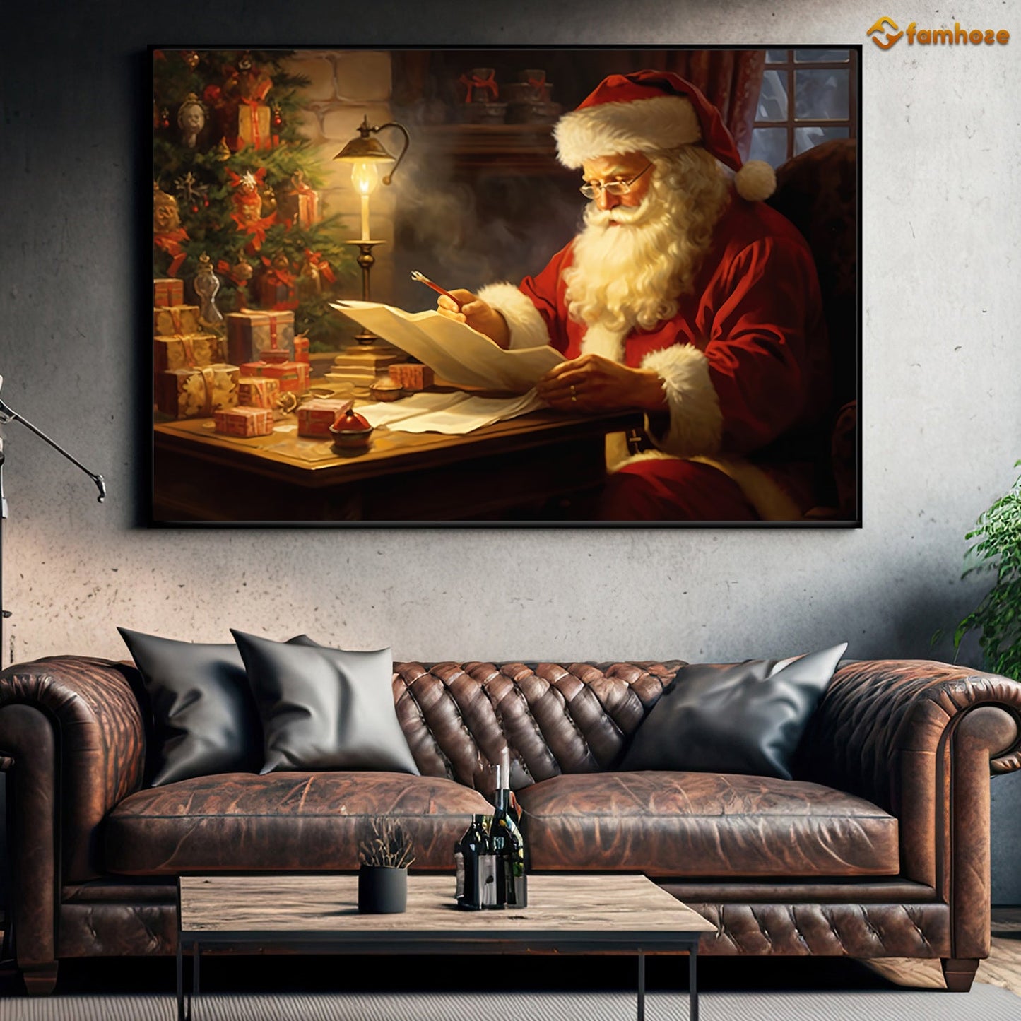 Santa Claus Is Reading Book, Funny Christmas Canvas Painting, Xmas Wall Art Decor - Christmas Poster Gift