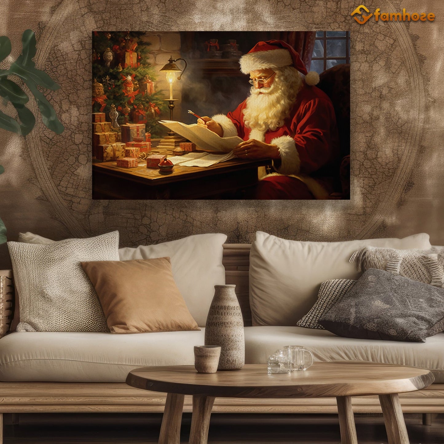 Santa Claus Is Reading Book, Funny Christmas Canvas Painting, Xmas Wall Art Decor - Christmas Poster Gift