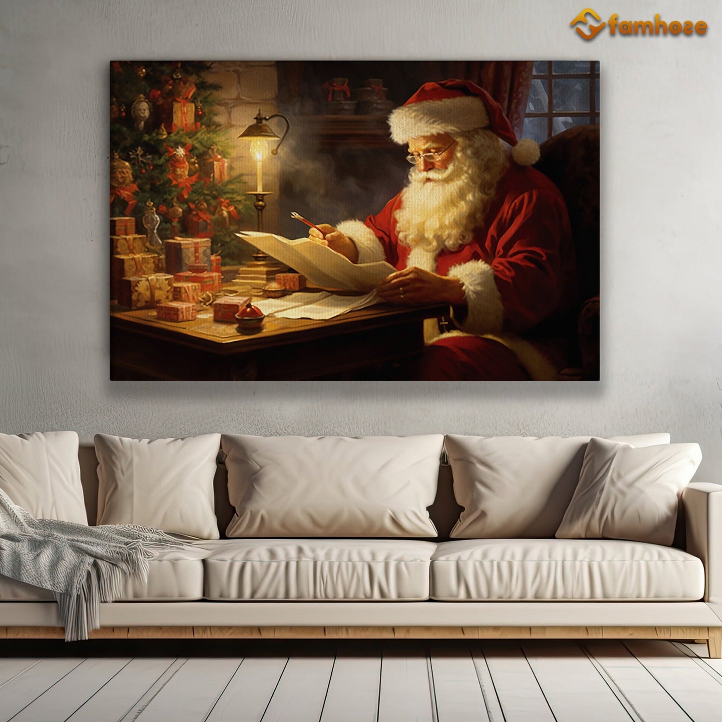 Santa Claus Is Reading Book, Funny Christmas Canvas Painting, Xmas Wall Art Decor - Christmas Poster Gift