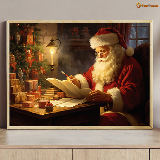 Santa Claus Is Reading Book, Funny Christmas Canvas Painting, Xmas Wall Art Decor - Christmas Poster Gift