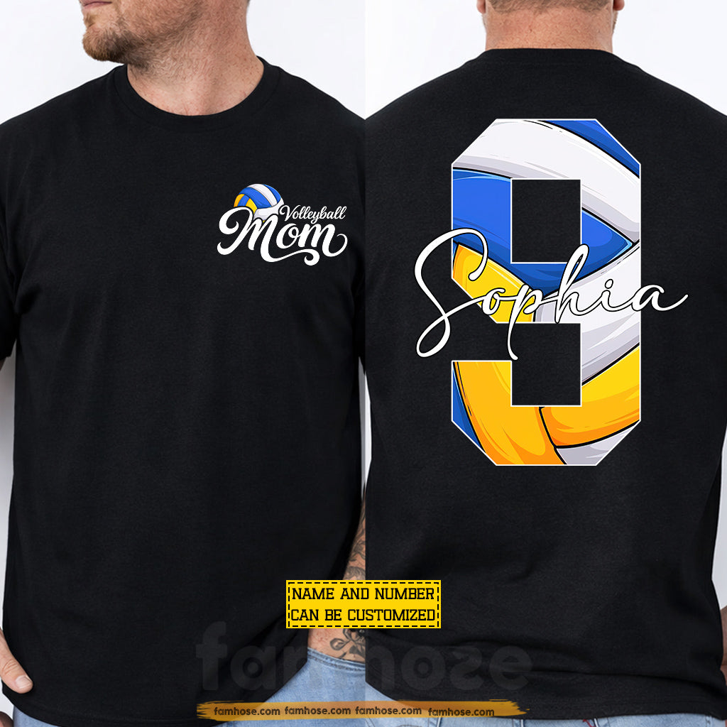Personalized Volleyball Mom Two-side T-shirt, Volleyball Mom Design Tees Mother's Day Gift For Volleyball Lovers
