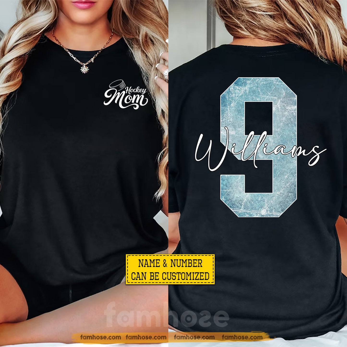 Personalized Hockey Mom Two-side T-shirt, Hockey Mom Design Tees Mother's Day Gift For Hockey Lovers