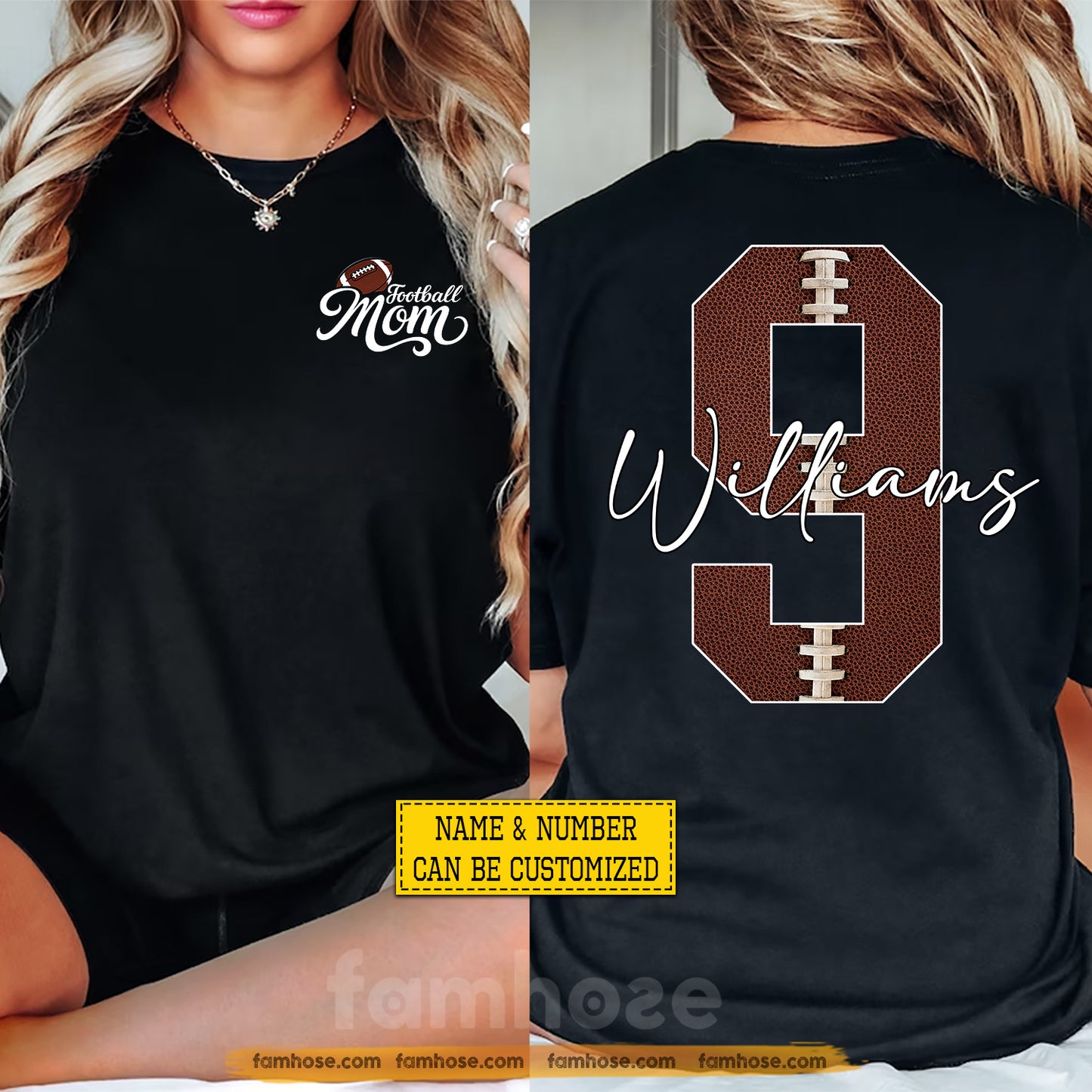 Personalized Football Mom Two-side T-shirt, Football Mom Design Tees Mother's Day Gift For Football Lovers