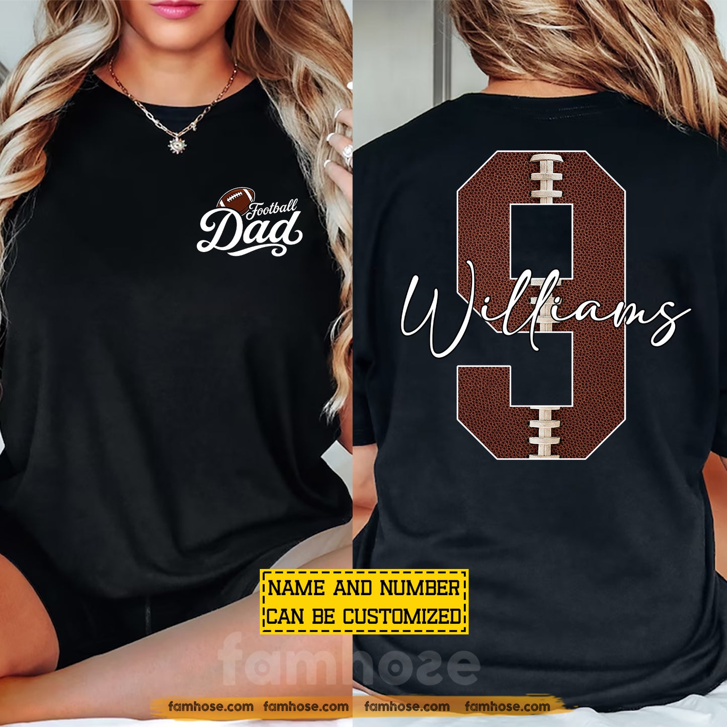 Personalized Football Dad Two-side T-shirt, Raising Champions With Pride Tees Father's Day Gift For Football Lover