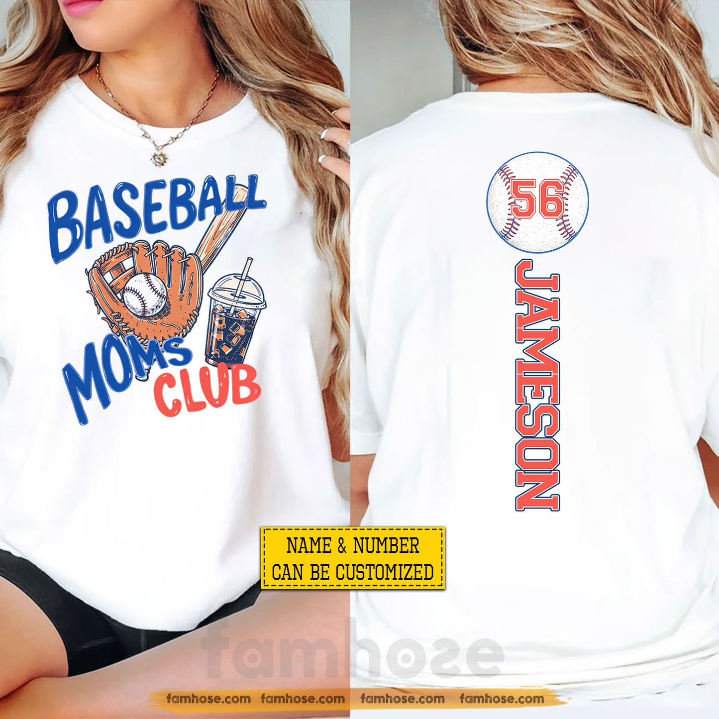 Personalized Baseball Mom Two-sided T-shirt, Baseball Moms Club Tees Mother's Day Gift For Baseball Lovers