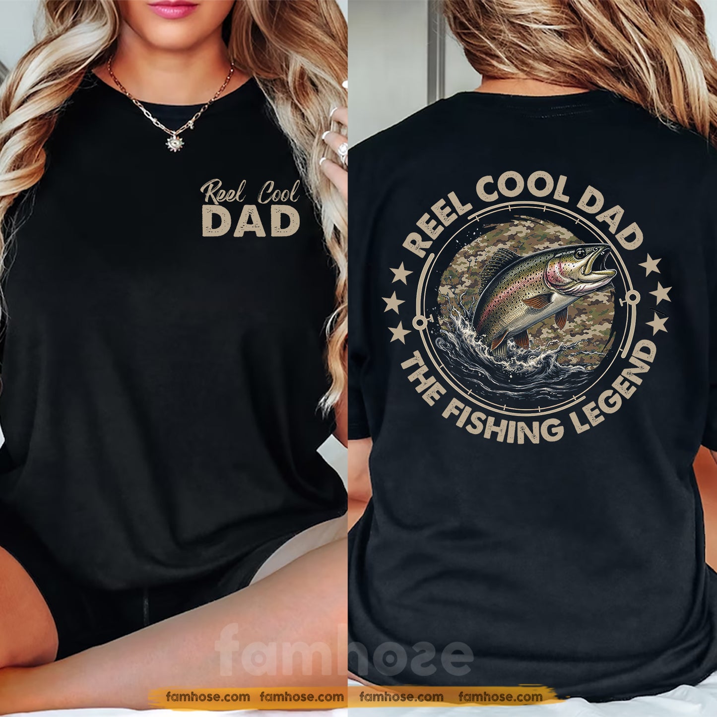 Fishing Dad Two-sided T-shirt, Reel Cool Dad The Fishing Legend Tees Father's Day Gift For Fishing Lovers
