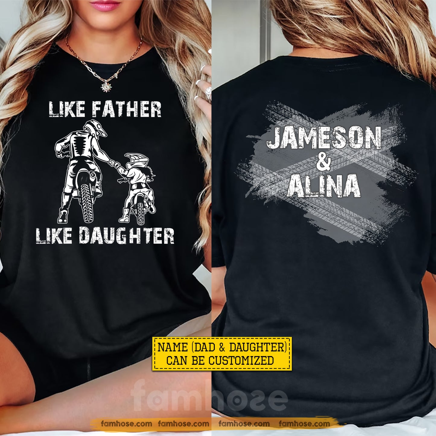 Personalized Dirt Bike Dad Daughter Two-sided T-shirt, I Like Father I Like Daughter Tees Father's Day Gift For Motocross Lovers