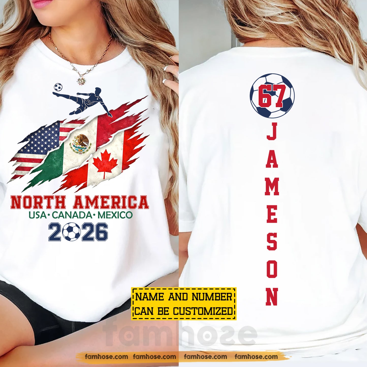 Personalized International Soccer Championship 2026 Two-sided T-shirt, North America Football Tournament 2026 Tees Sport Gift