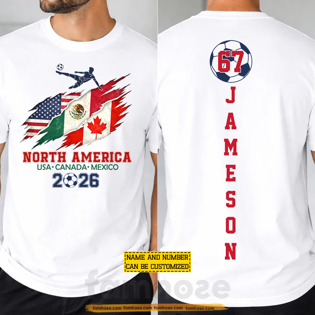 Personalized International Soccer Championship 2026 Two-sided T-shirt, North America Football Tournament 2026 Tees Sport Gift